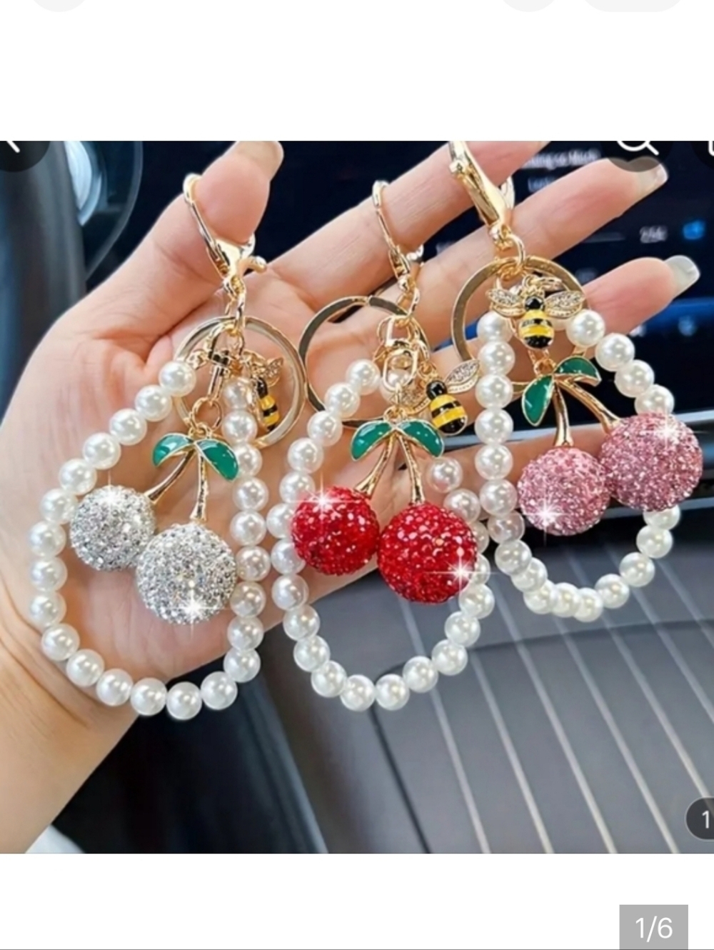 🆕️🍒🐝 CHERRY WITH BEE & PEARLS KEYCHAIN / HANDBAG CHARM🐝🍒